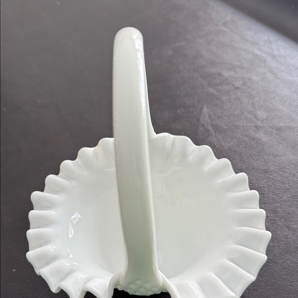 Fenton White Ruffled Ceramic Basket